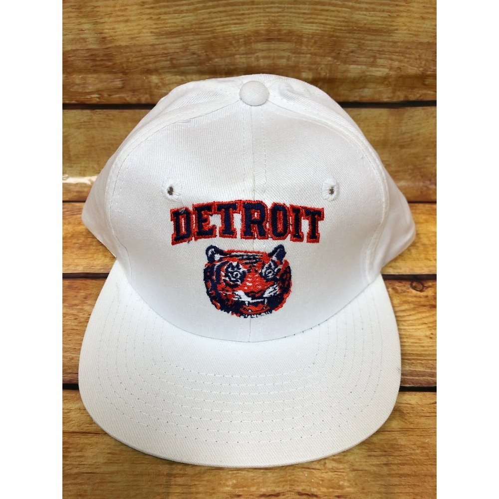 NOS Vintage Detroit Tigers White MLB White Snapback Hat Cap (b21)